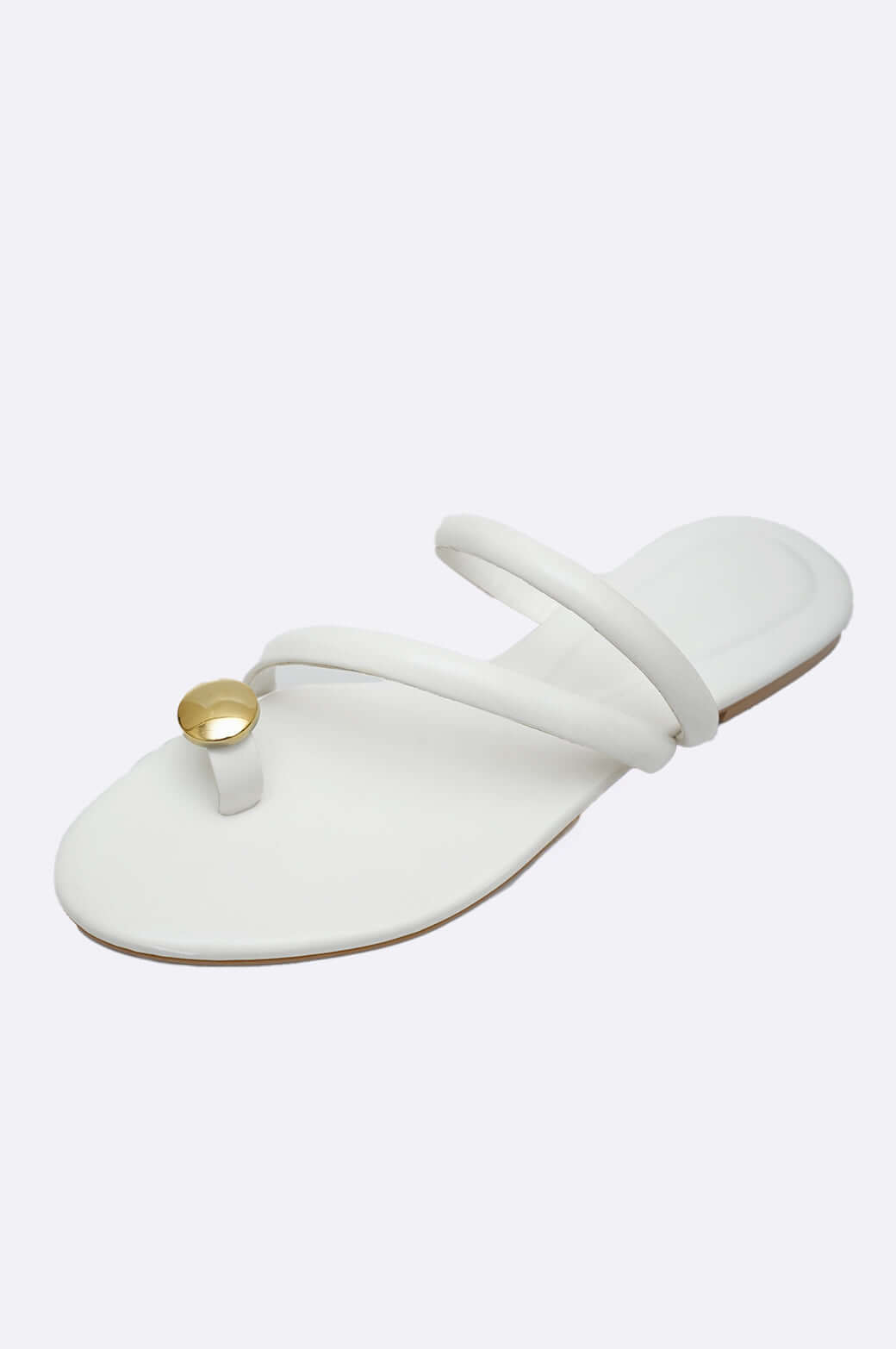 Cool Cami white handmade leather flat slipper with gold toe ring for women in UAE
