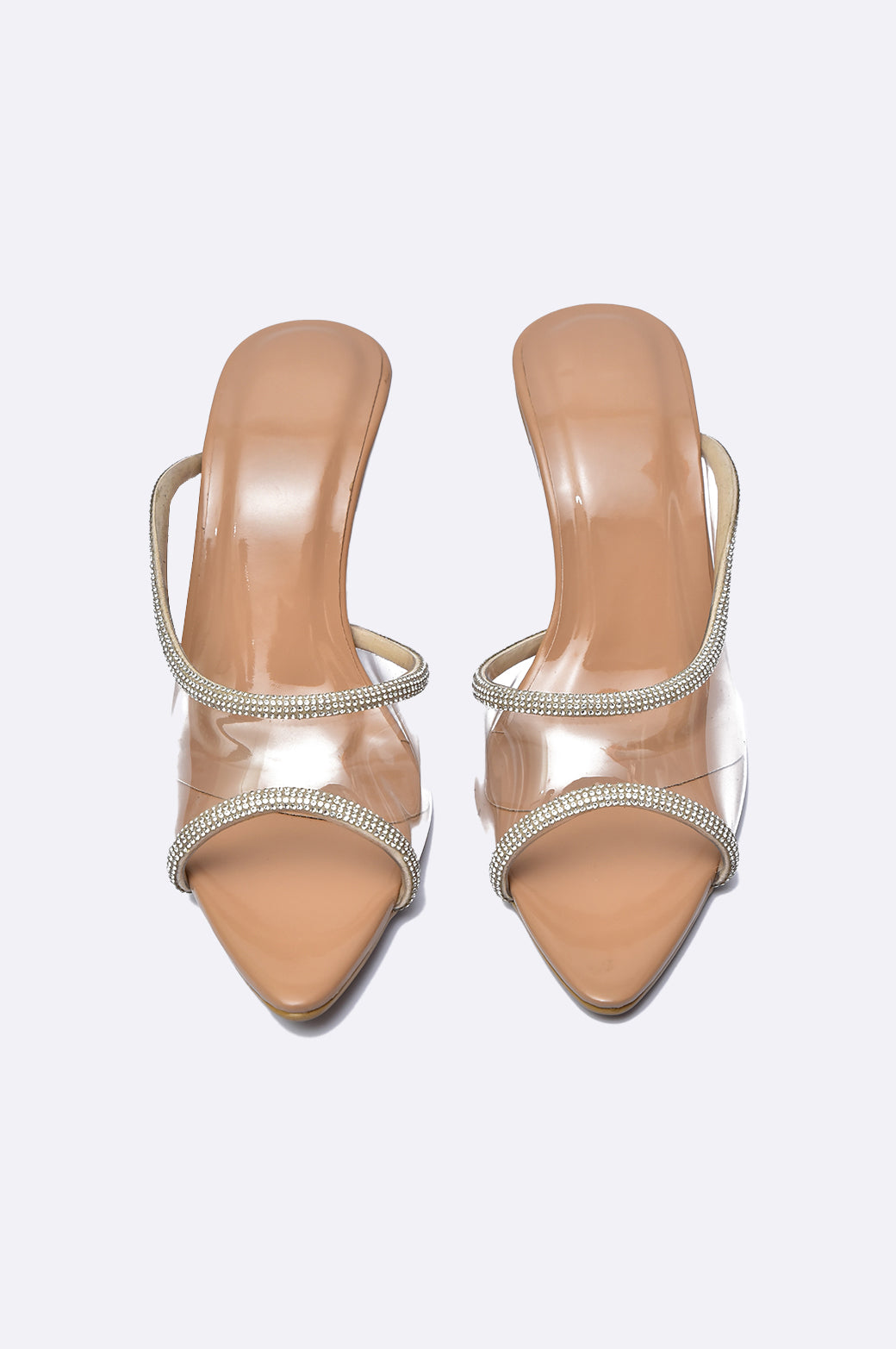 Cool Cami transparent high heel with crystal trim and sculpted square base, handmade luxury shoe from UAE.