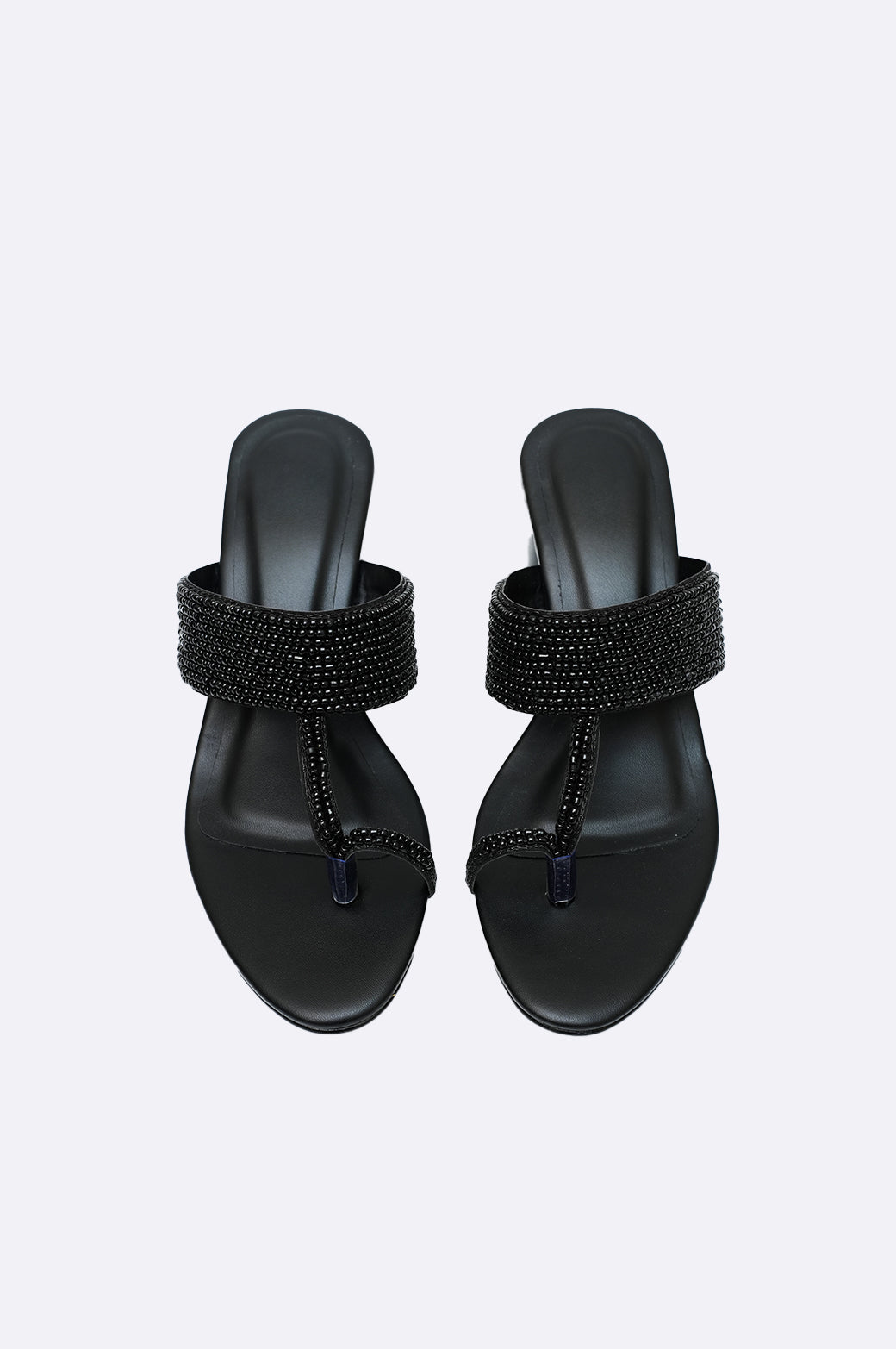 Cool Cami handmade black block heel sandal with beaded strap and toe loop, luxury women’s shoe from UAE.