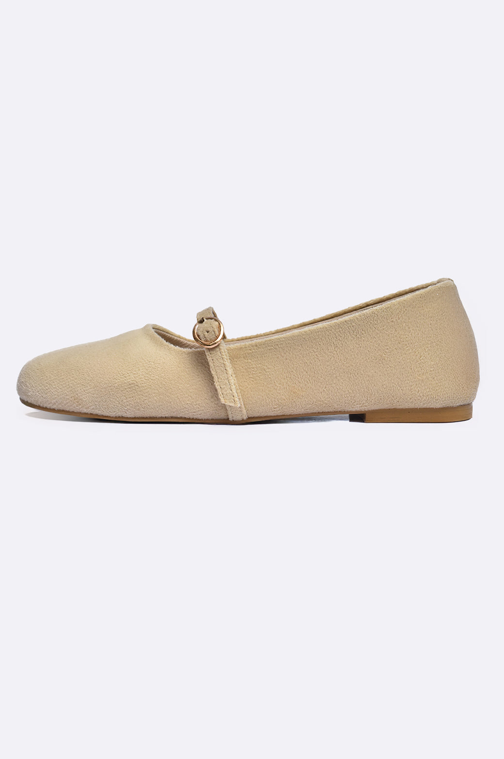 Cool Cami handmade cream suede pump sandal with golden buckle, luxury women’s flat from UAE.