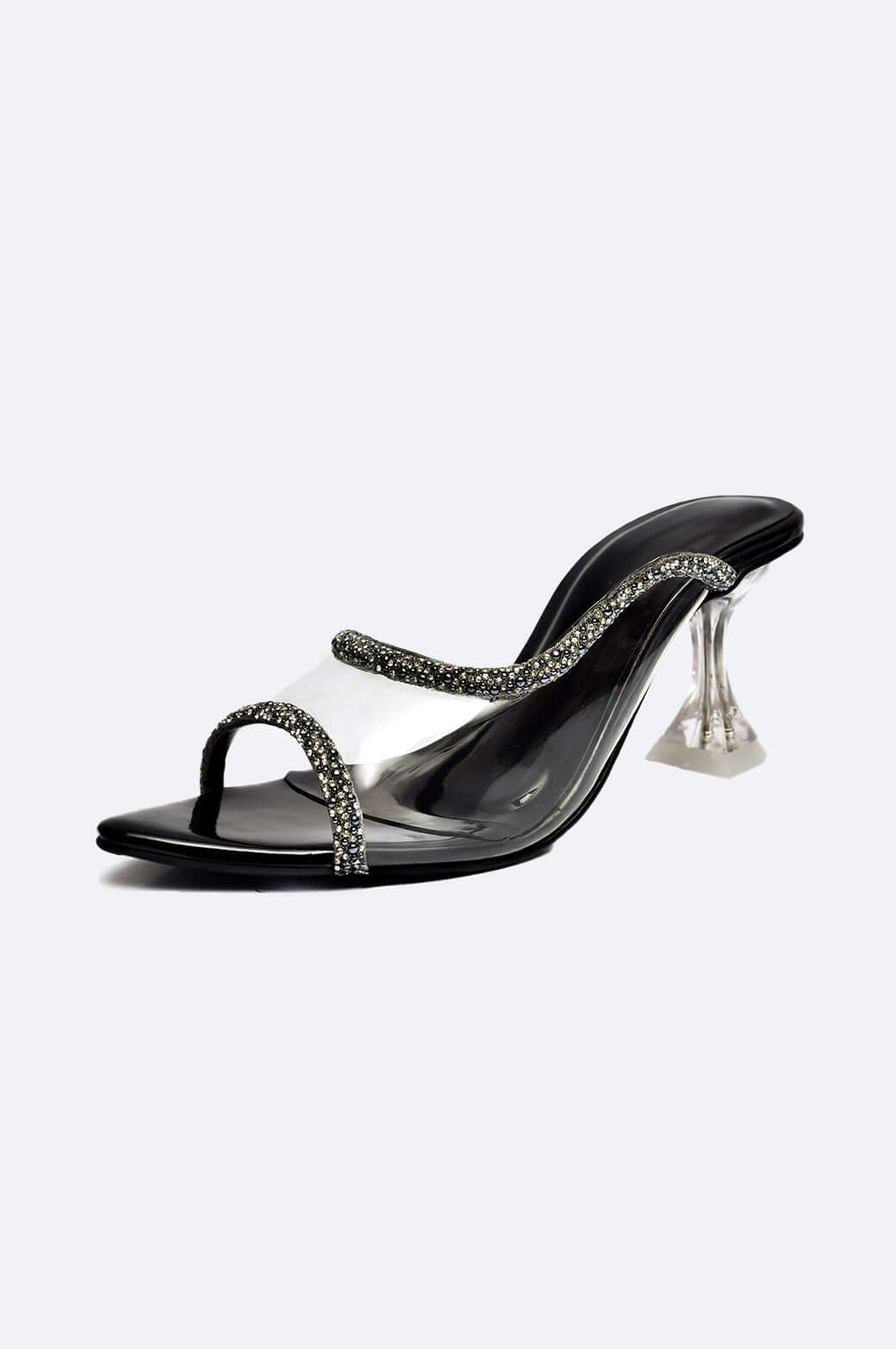 Cool Cami handmade black crystal embellished transparent heel for women in UAE

