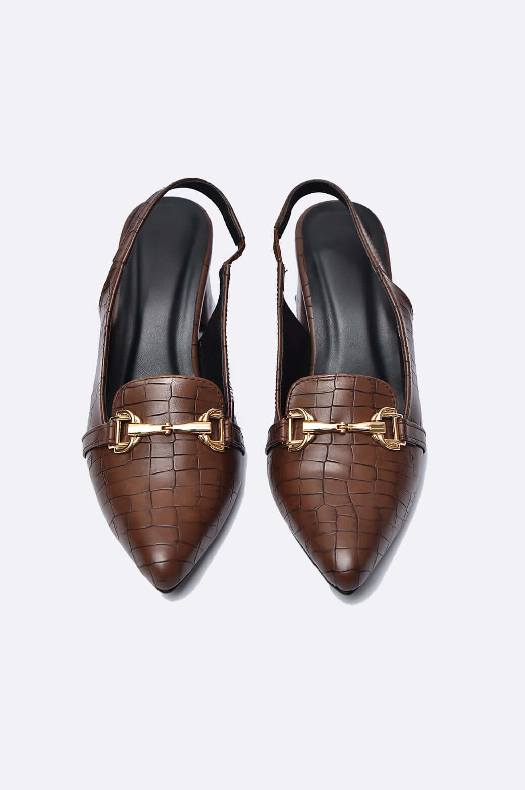 Cool Cami croc brown leather handmade slingback block heel shoe for women in UAE